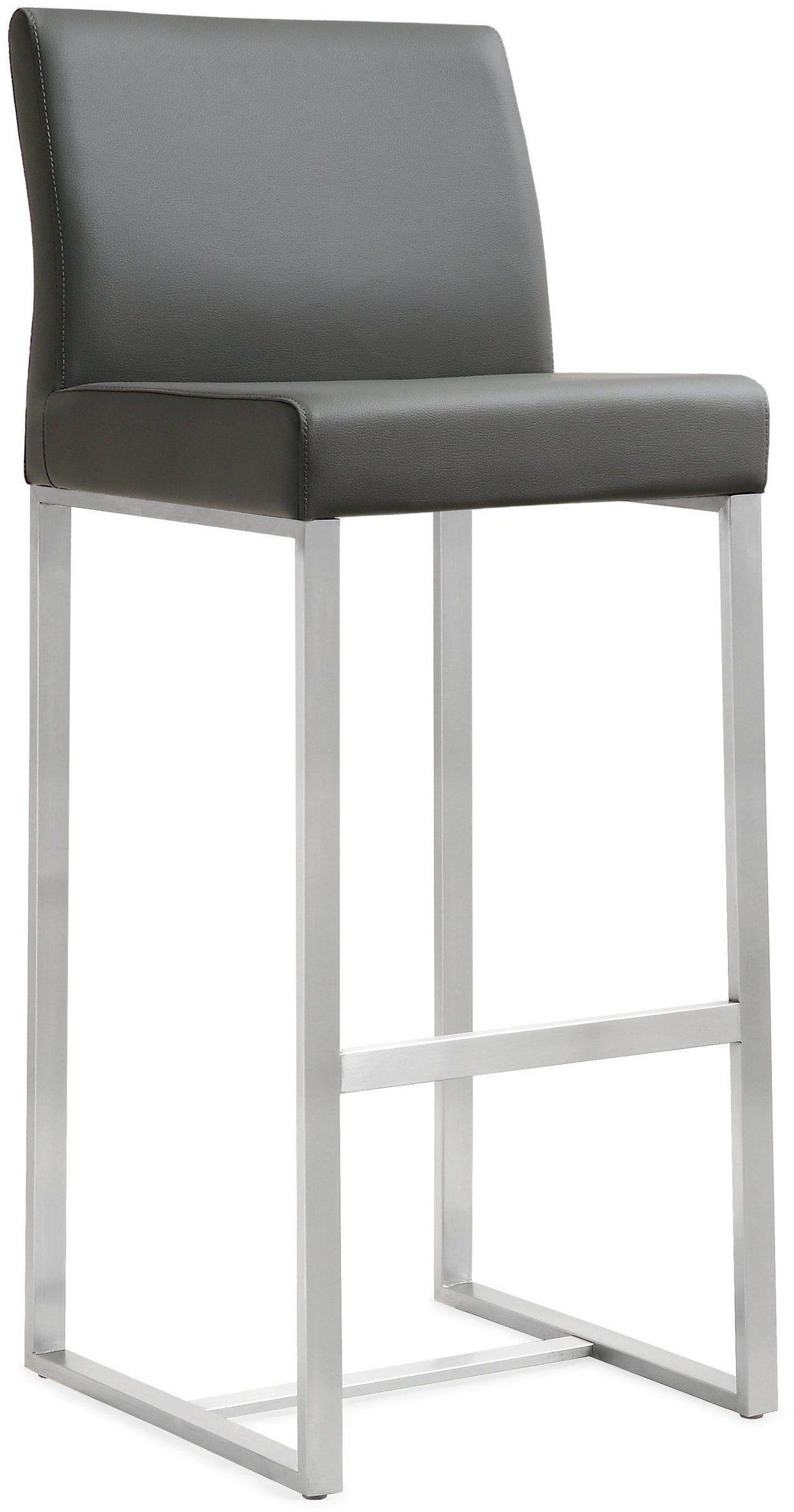 TOV Denmark Grey Performance Vegan Leather and Stainless Steel Barstool - Set of 2