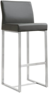 TOV Denmark Grey Performance Vegan Leather and Stainless Steel Barstool - Set of 2