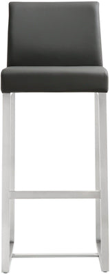 TOV Denmark Grey Performance Vegan Leather and Stainless Steel Barstool - Set of 2
