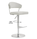 TOV Cosmo Light Grey Performance Vegan Leather and Stainless Steel Barstool