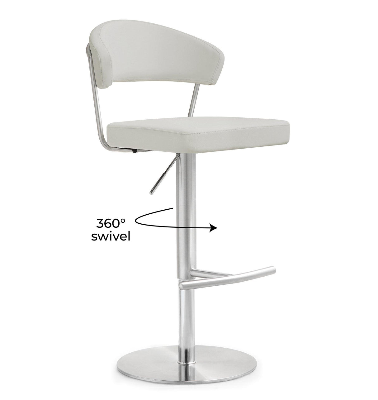 TOV Cosmo Light Grey Performance Vegan Leather and Stainless Steel Barstool