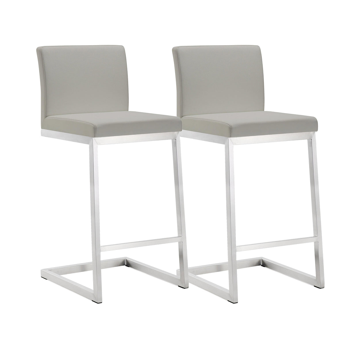 TOV Parma Light Grey Performance Vegan Leather and Stainless Steel Counter Stool - Set of 2