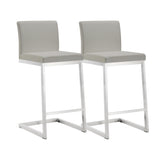 TOV Parma Light Grey Performance Vegan Leather and Stainless Steel Counter Stool - Set of 2