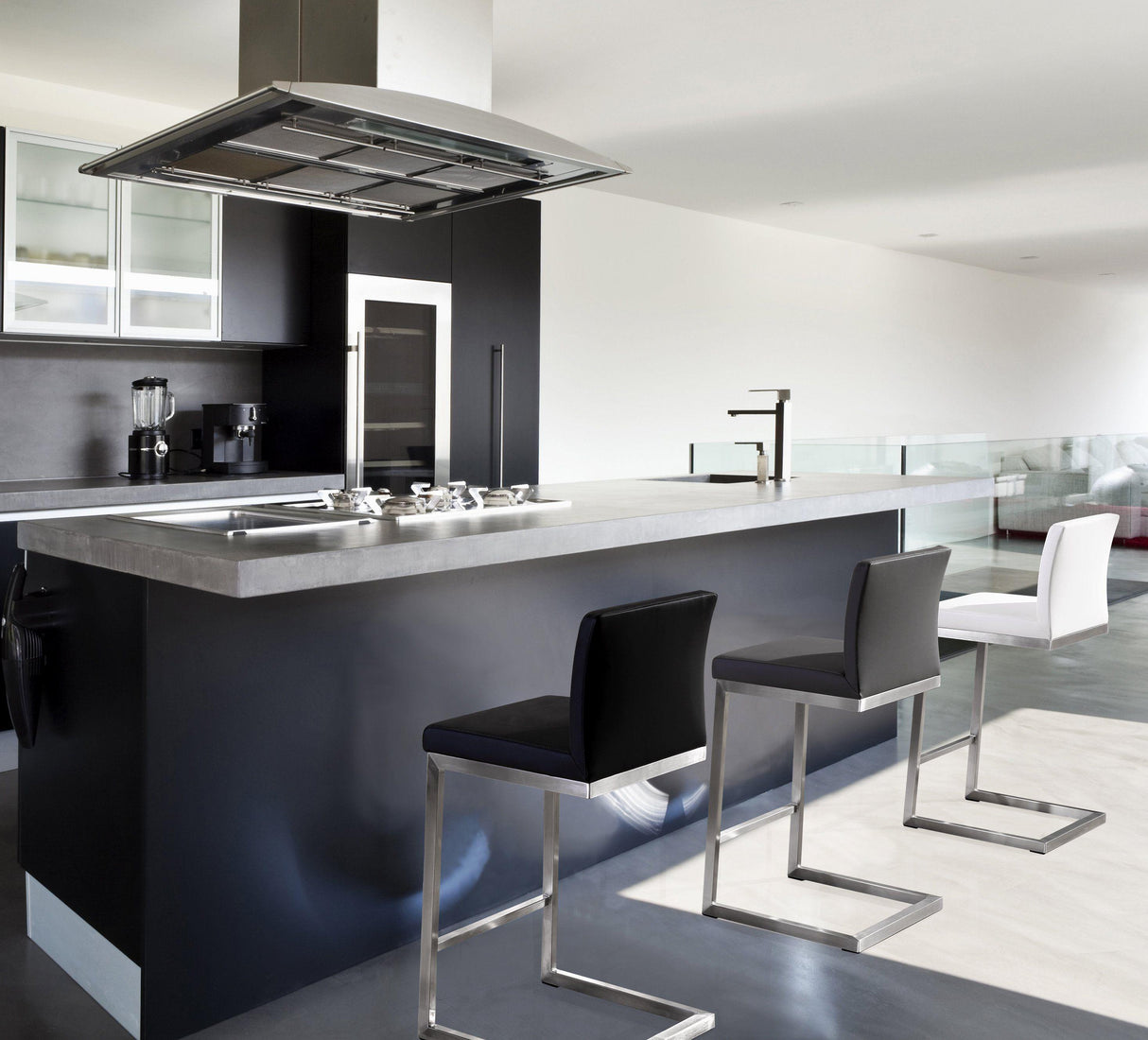 TOV Parma Light Grey Performance Vegan Leather and Stainless Steel Counter Stool - Set of 2