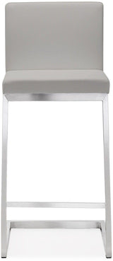 TOV Parma Light Grey Performance Vegan Leather and Stainless Steel Counter Stool - Set of 2