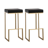TOV Ferrara Black Performance Vegan Leather and Gold Steel Barstool - Set of 2