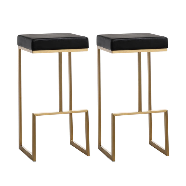 TOV Ferrara Black Performance Vegan Leather and Gold Steel Barstool - Set of 2