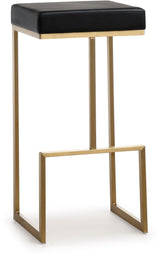 TOV Ferrara Black Performance Vegan Leather and Gold Steel Barstool - Set of 2