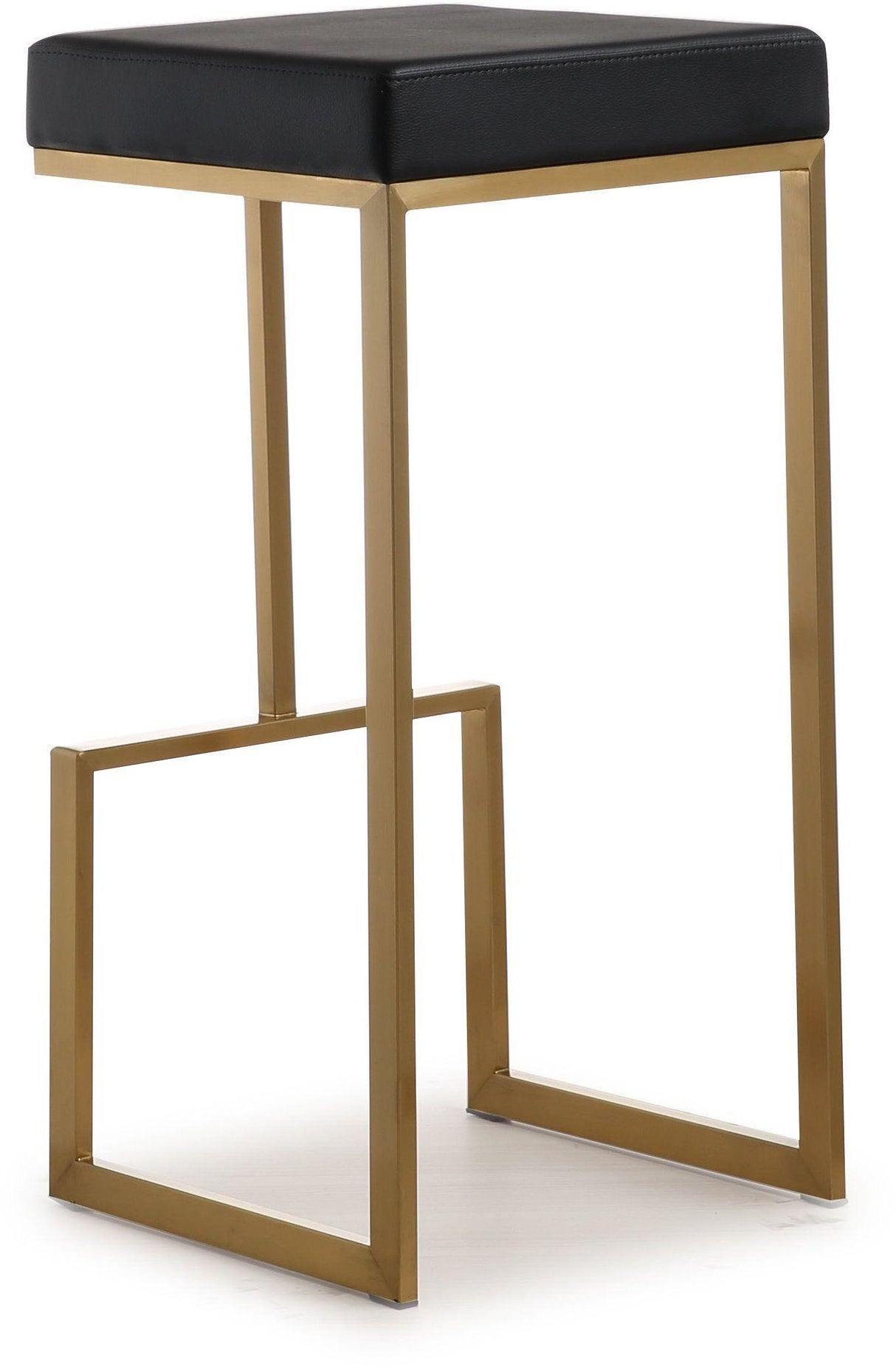 TOV Ferrara Black Performance Vegan Leather and Gold Steel Barstool - Set of 2