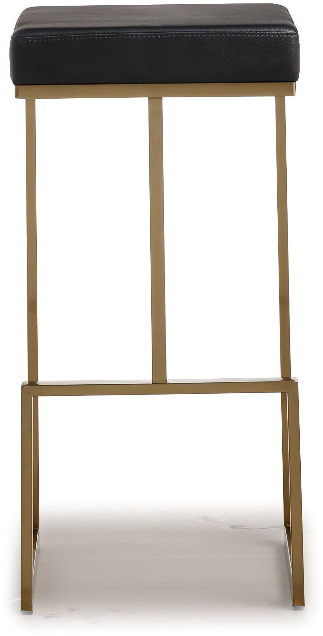 TOV Ferrara Black Performance Vegan Leather and Gold Steel Barstool - Set of 2