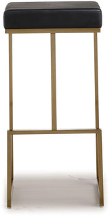 TOV Ferrara Black Performance Vegan Leather and Gold Steel Barstool - Set of 2