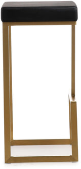 TOV Ferrara Black Performance Vegan Leather and Gold Steel Barstool - Set of 2