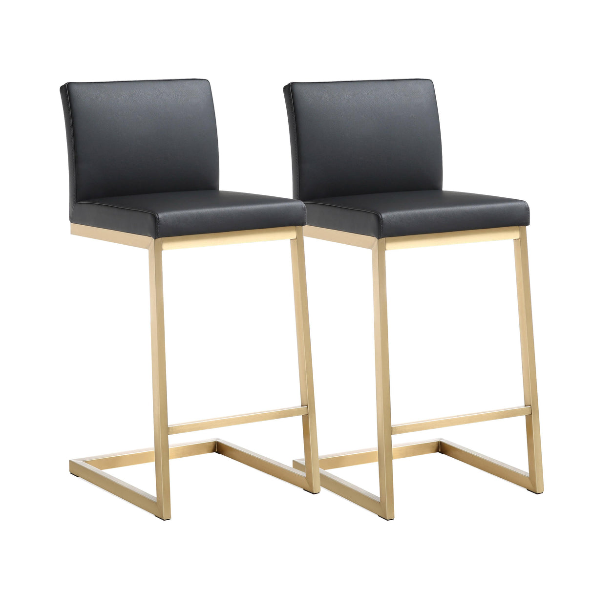 TOV Parma Black Performance Vegan Leather and Gold Steel Counter Stool - Set of 2