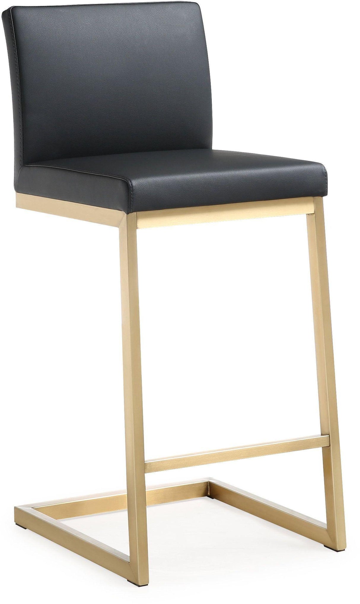 TOV Parma Black Performance Vegan Leather and Gold Steel Counter Stool - Set of 2