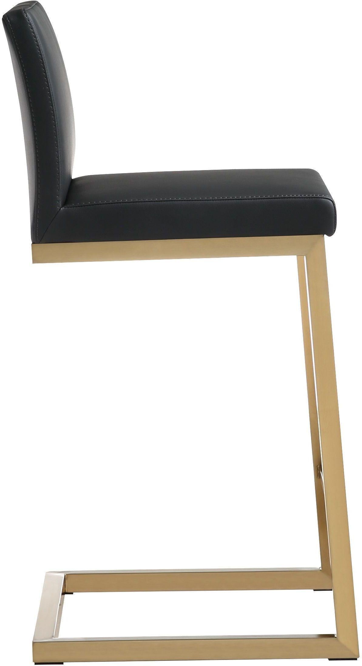 TOV Parma Black Performance Vegan Leather and Gold Steel Counter Stool - Set of 2
