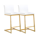 TOV Parma White Performance Vegan Leather and Gold Steel Counter Stool - Set of 2