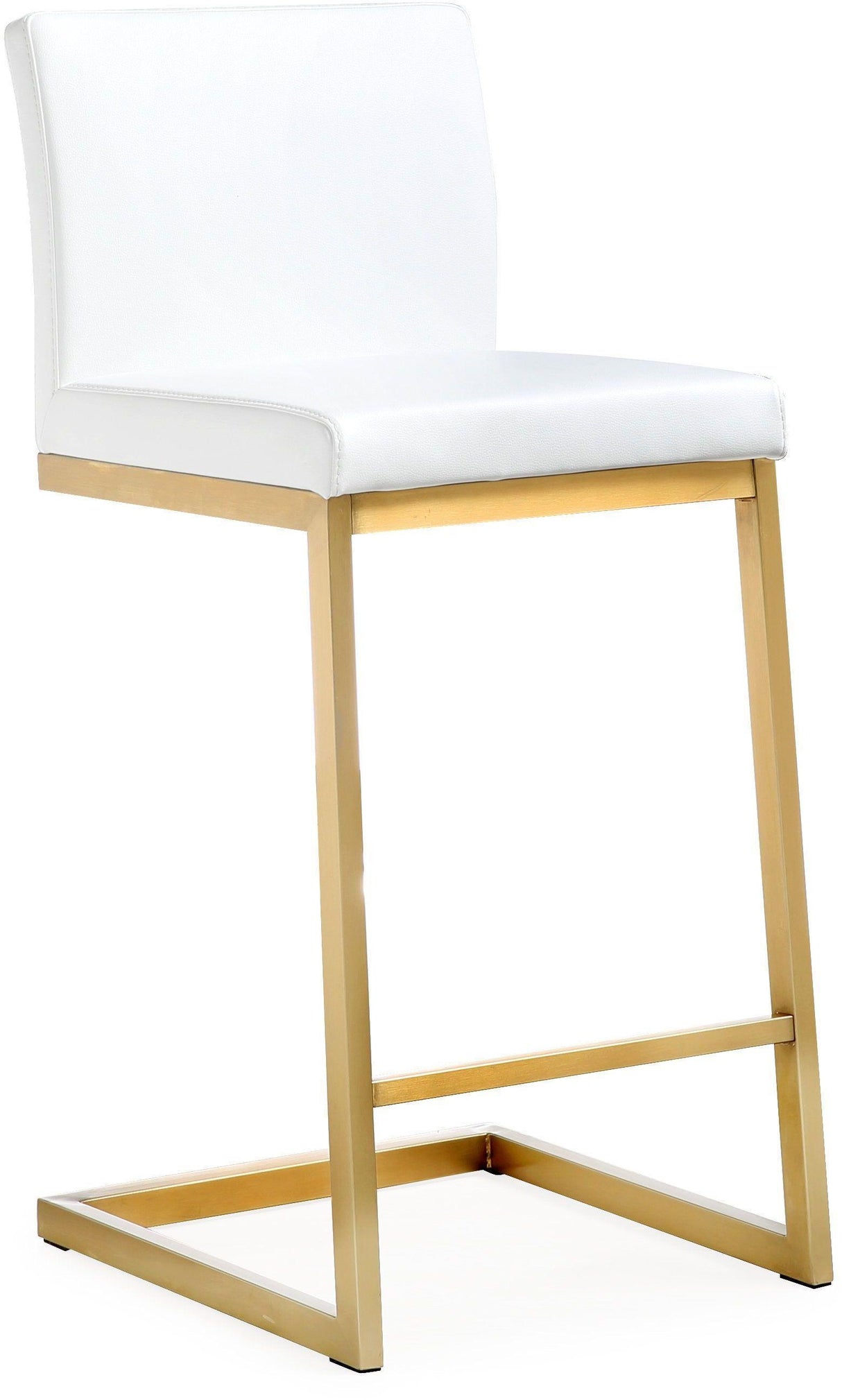 TOV Parma White Performance Vegan Leather and Gold Steel Counter Stool - Set of 2