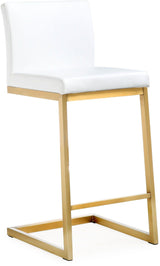TOV Parma White Performance Vegan Leather and Gold Steel Counter Stool - Set of 2