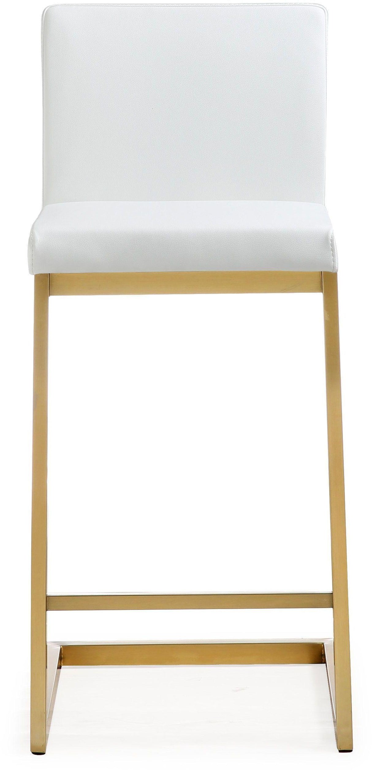 TOV Parma White Performance Vegan Leather and Gold Steel Counter Stool - Set of 2