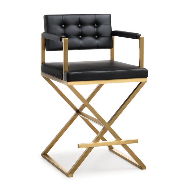TOV Director Black Performance Vegan Leather and Gold Steel Counter Stool