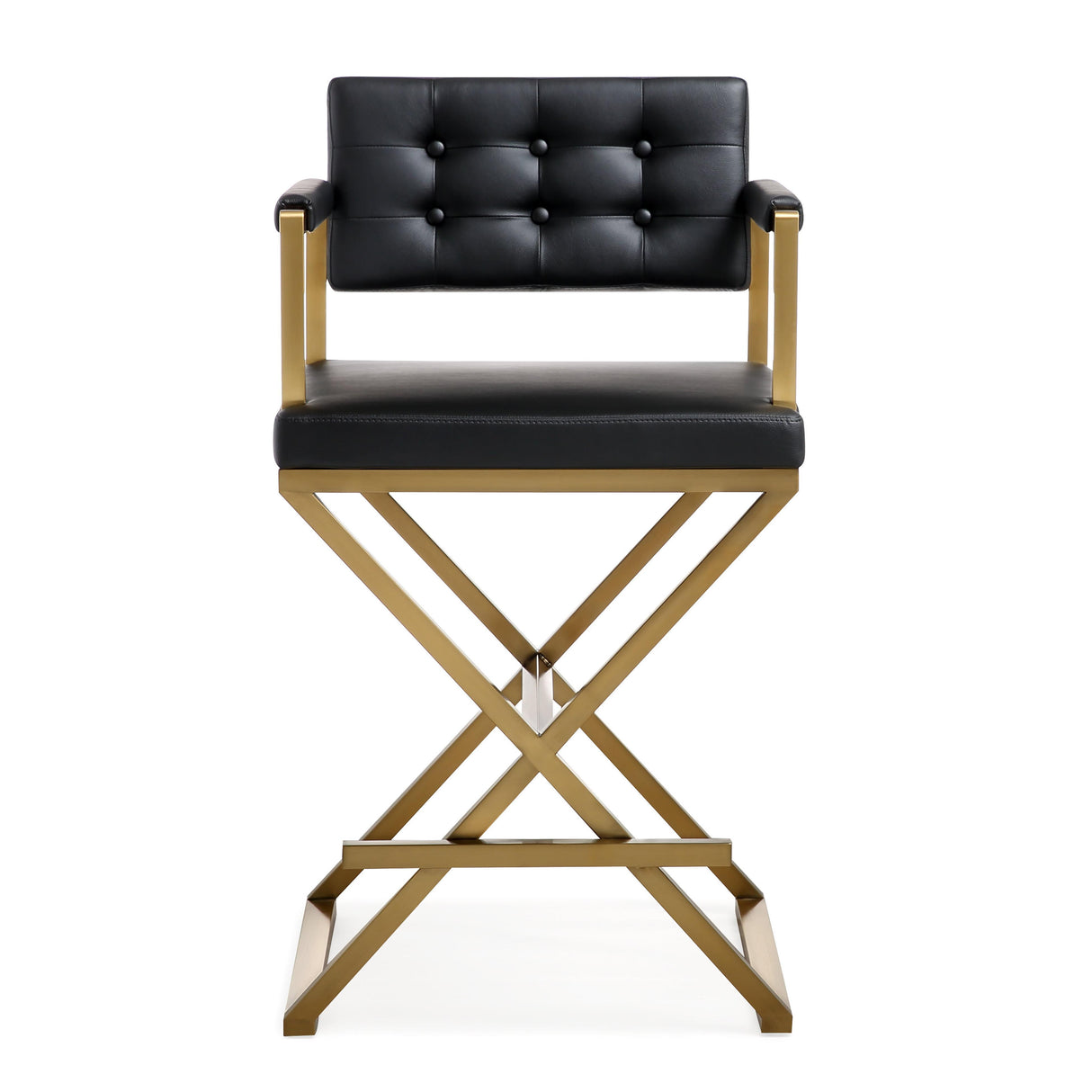 TOV Director Black Performance Vegan Leather and Gold Steel Counter Stool