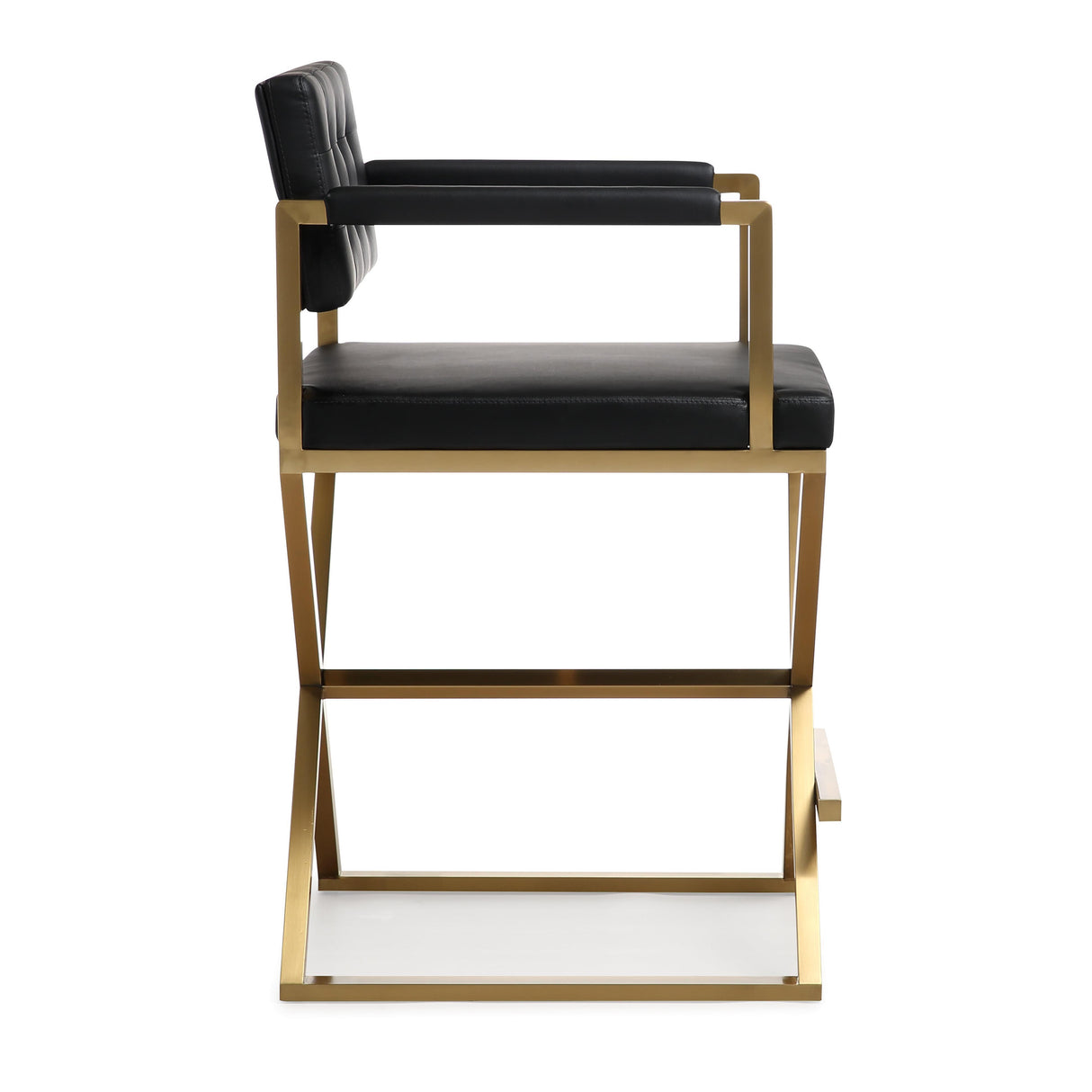 TOV Director Black Performance Vegan Leather and Gold Steel Counter Stool