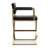 TOV Director Black Performance Vegan Leather and Gold Steel Counter Stool