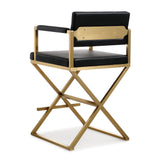 TOV Director Black Performance Vegan Leather and Gold Steel Counter Stool