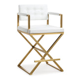 TOV Director White Performance Vegan Leather and Gold Steel Counter Stool