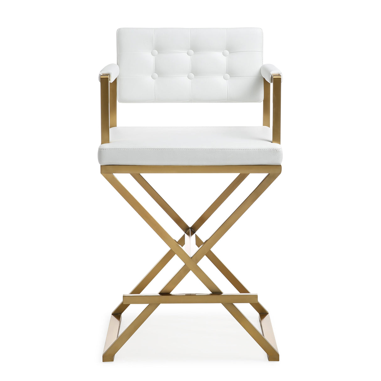 TOV Director White Performance Vegan Leather and Gold Steel Counter Stool