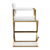 TOV Director White Performance Vegan Leather and Gold Steel Counter Stool