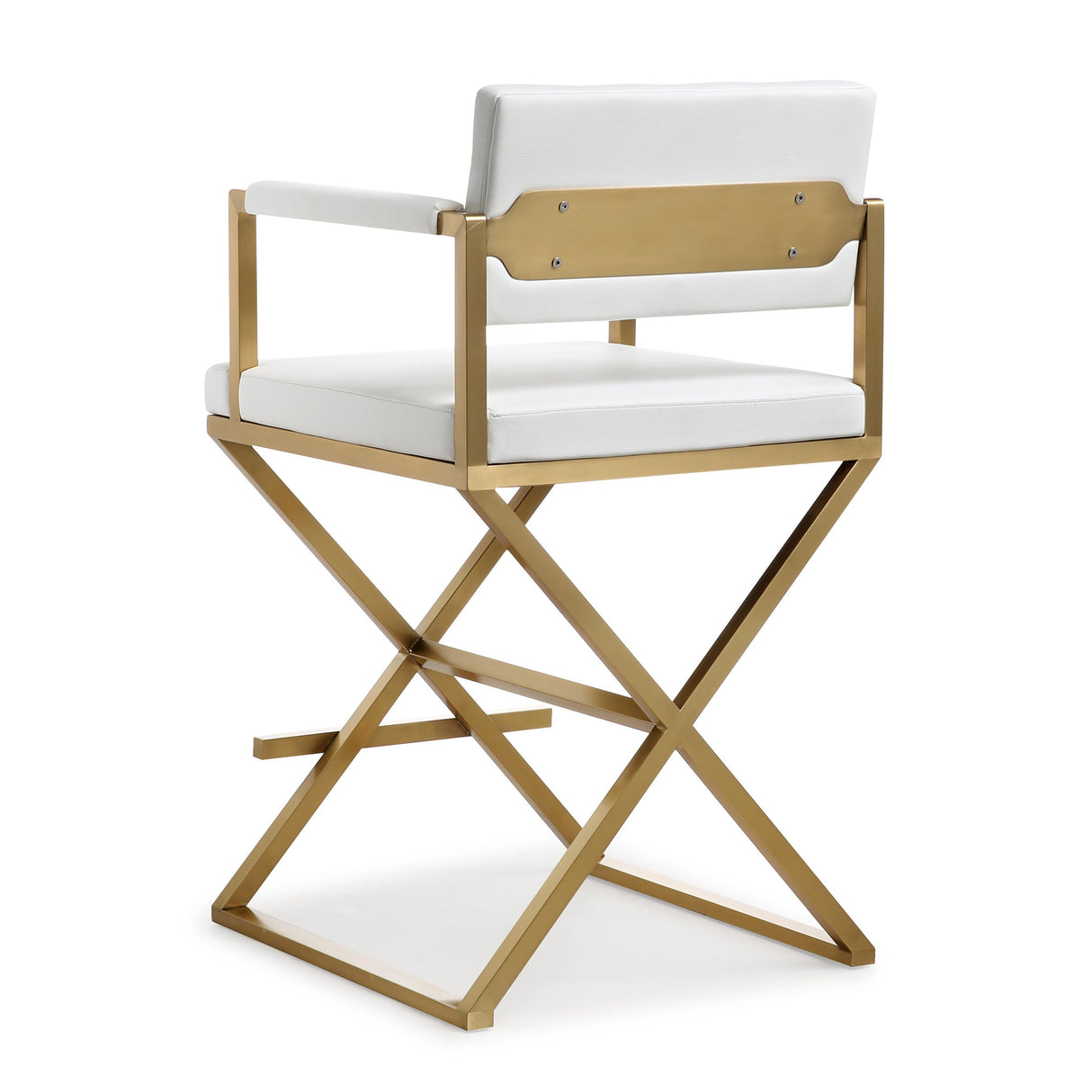 TOV Director White Performance Vegan Leather and Gold Steel Counter Stool