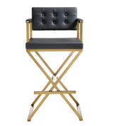 TOV Director Black Performance Vegan Leather and Gold Steel Barstool