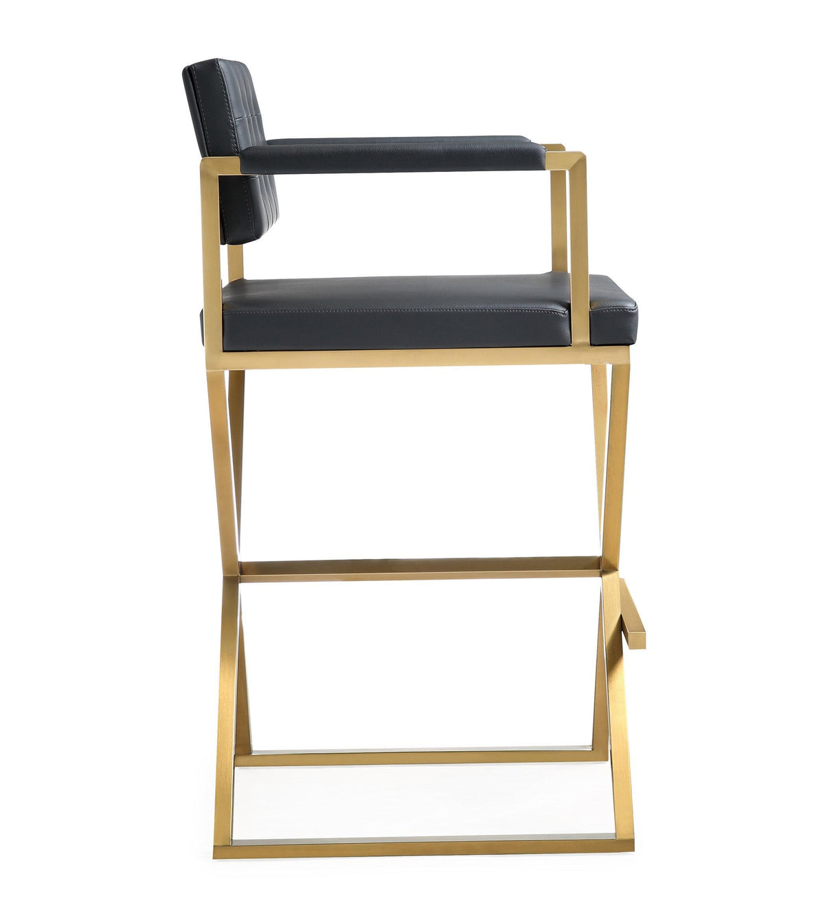 TOV Director Black Performance Vegan Leather and Gold Steel Barstool