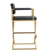 TOV Director Black Performance Vegan Leather and Gold Steel Barstool