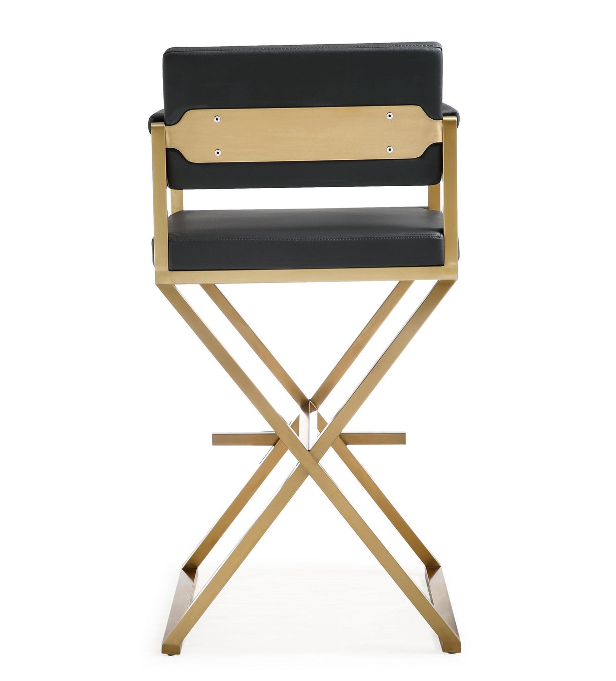 TOV Director Black Performance Vegan Leather and Gold Steel Barstool