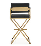 TOV Director Black Performance Vegan Leather and Gold Steel Barstool