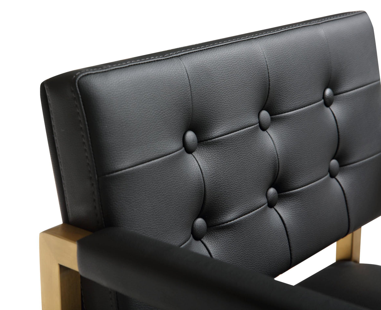 TOV Director Black Performance Vegan Leather and Gold Steel Barstool