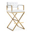 TOV Director White Performance Vegan Leather and Gold Steel Barstool