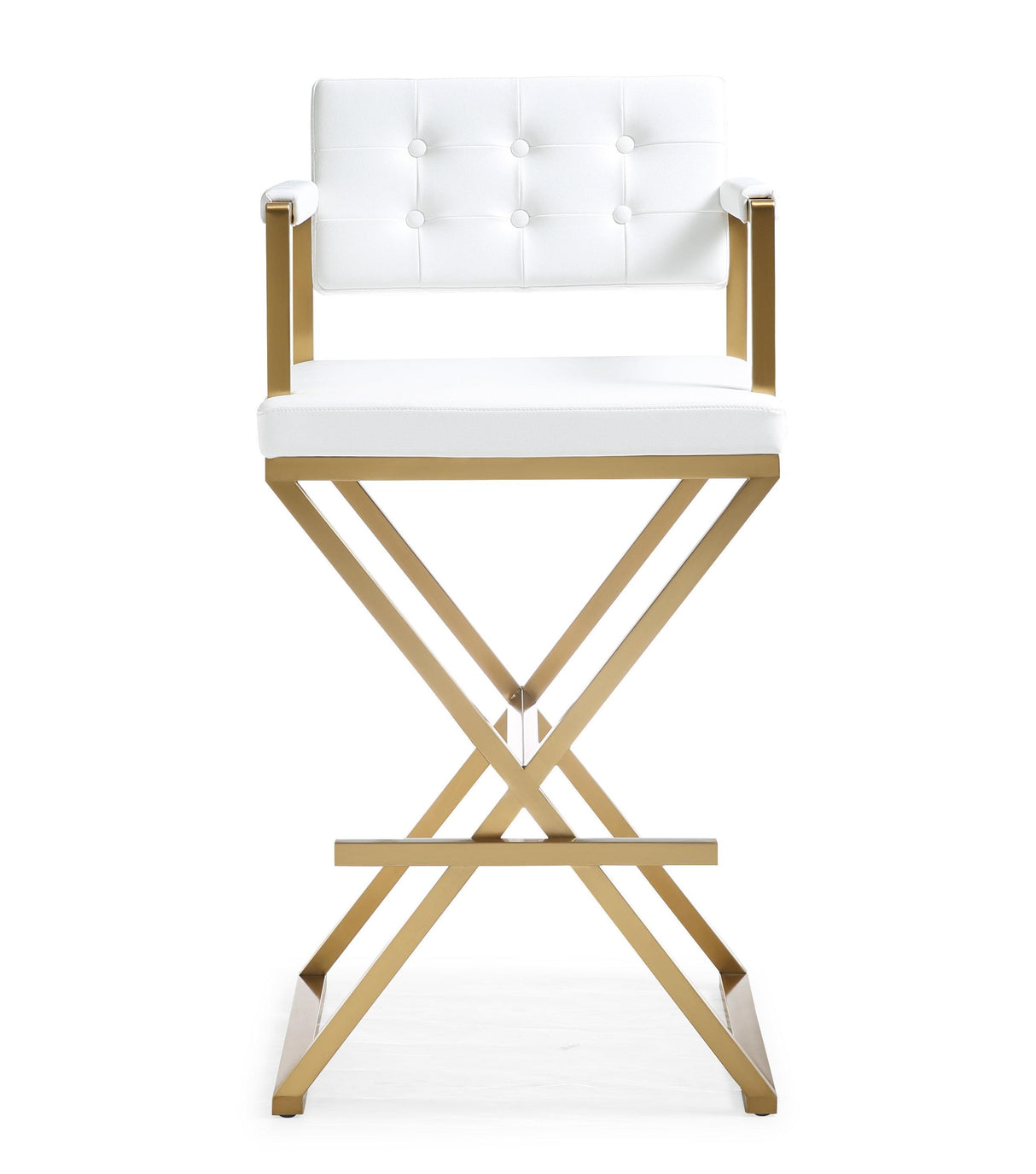 TOV Director White Performance Vegan Leather and Gold Steel Barstool