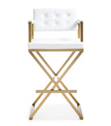 TOV Director White Performance Vegan Leather and Gold Steel Barstool