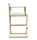 TOV Director White Performance Vegan Leather and Gold Steel Barstool