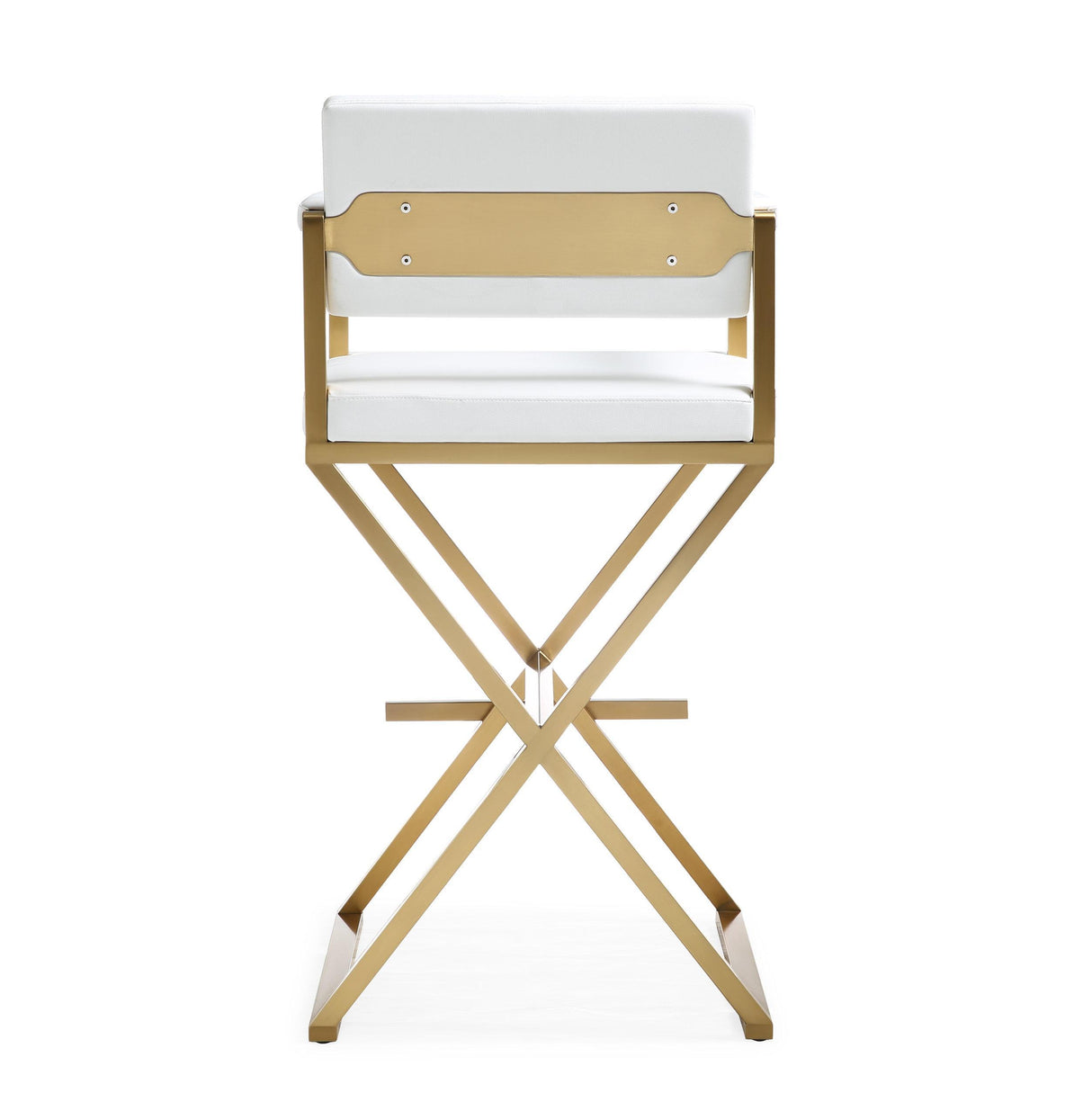 TOV Director White Performance Vegan Leather and Gold Steel Barstool