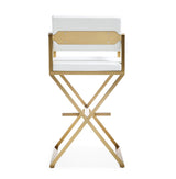 TOV Director White Performance Vegan Leather and Gold Steel Barstool