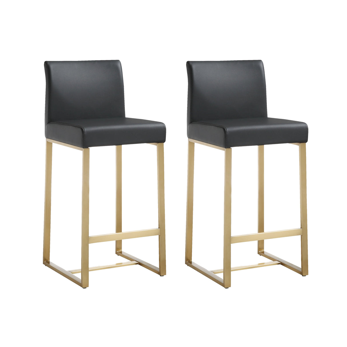 TOV Denmark Black Performance Vegan Leather and Gold Steel Counter Stool - Set of 2