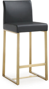 TOV Denmark Black Performance Vegan Leather and Gold Steel Counter Stool - Set of 2