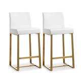 TOV Denmark White Performance Vegan Leather and Gold Steel Counter Stool - Set of 2