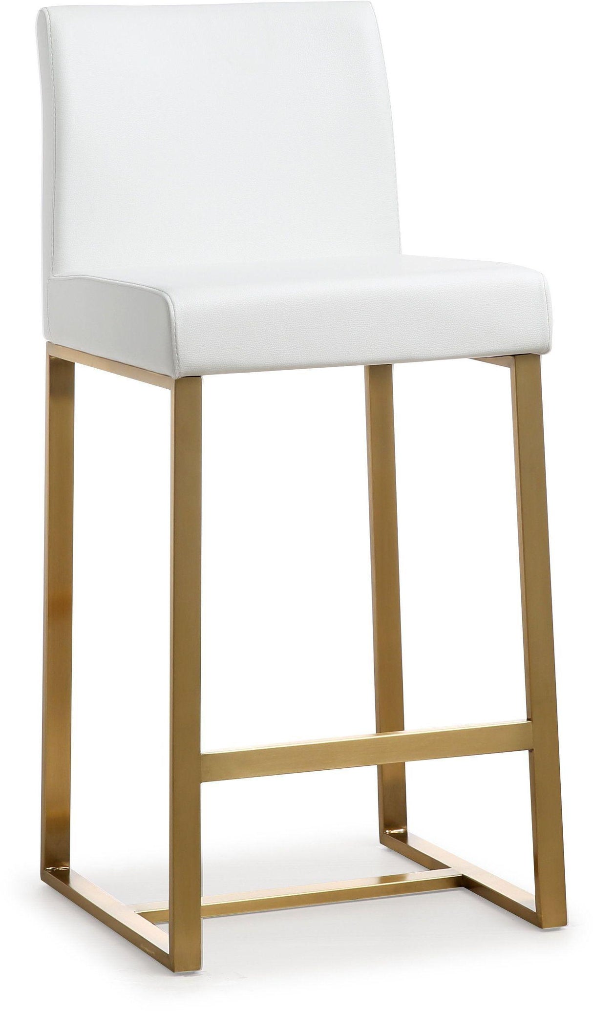 TOV Denmark White Performance Vegan Leather and Gold Steel Counter Stool - Set of 2