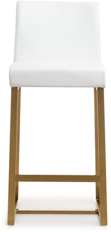 TOV Denmark White Performance Vegan Leather and Gold Steel Counter Stool - Set of 2