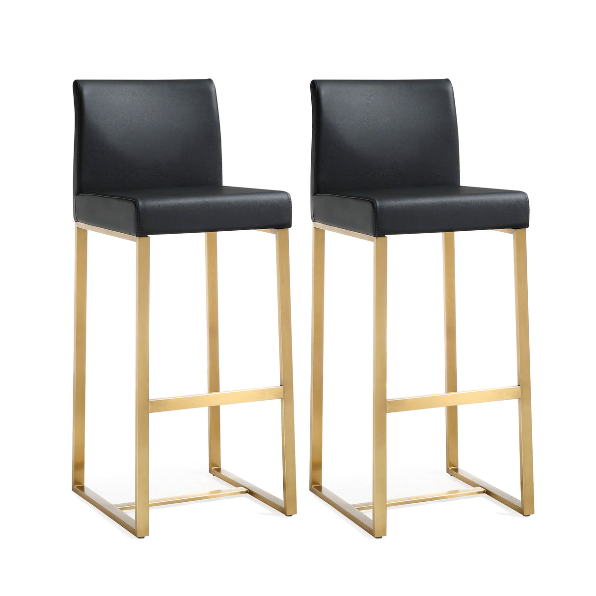 TOV Denmark Black Performance Vegan Leather and Gold Steel Barstool - Set of 2
